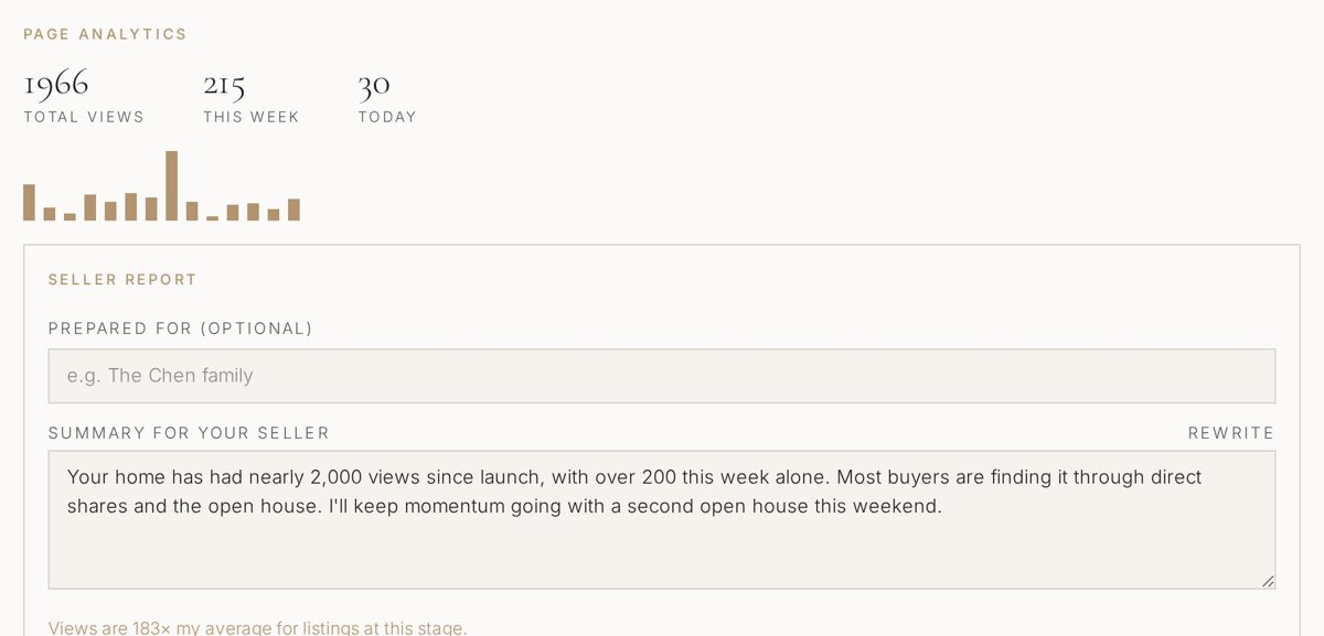 Page analytics and seller report